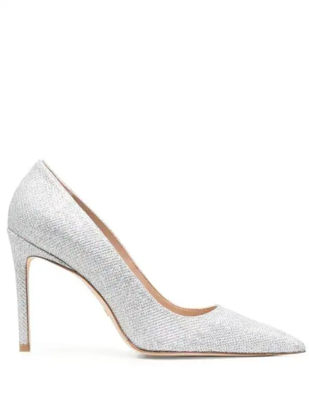 New Stuart Weitzman Metallic Effect Pointed Pumps Silver Sz 8B Dustbag Org $585